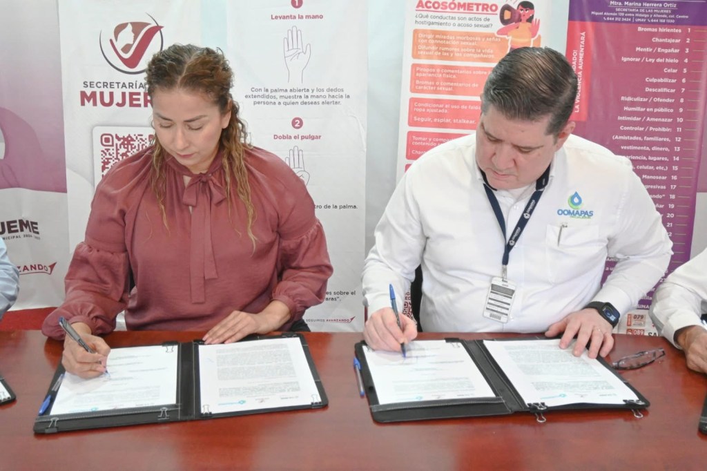 FIRMAN CONVENIO DE COLABORACIÓN SECRETARÍA DE LA MUJER DE CAJEME Y&nbsp;OOMAPASC